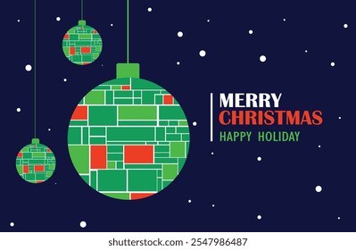 Christmas card in Bauhaus style, christmas ball green, happy holiday