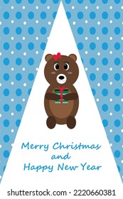 Christmas card with a bear. Vector illustrations for background, calendar, greeting card, party invitation card, website banner, social media banner, and marketing material.