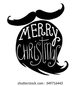 Christmas card with a beard of Santa Claus isolated on white