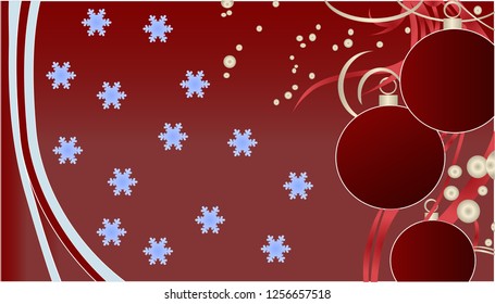 Christmas card with beautiful balls and white snowflakes
