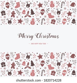 Christmas card with beautiful ornaments. Concept of Xmas greeting card. Vector