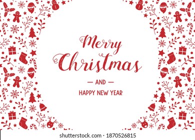Christmas card with beautiful ornaments. Concept of Xmas greeting card. Vector