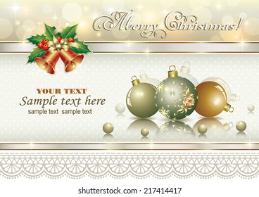 Christmas card with bells and balls