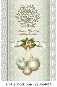 Christmas card with bells and balls