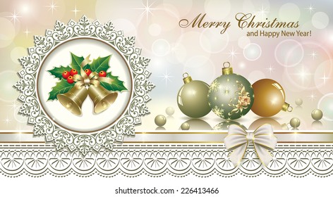 Christmas card with bells and balls