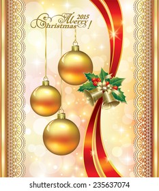 Christmas card with bells and balls