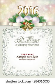 Christmas card with bells and balls