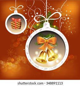 Christmas card with bells and bow