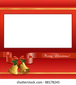 Christmas card. Christmas bells, holly, bow and ribbon