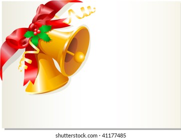 Christmas card with bells on off-white background. Vector illustration.