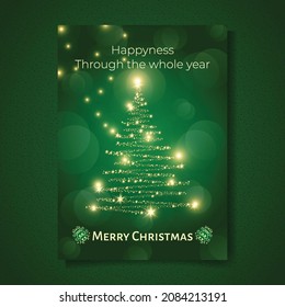 Christmas Card With Best Wishes And Christmas Golden Tree