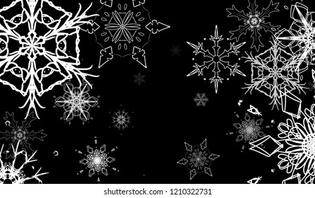 Christmas card with big white snowflakes falling in snow storm