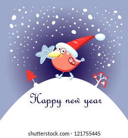 Christmas card with a bird