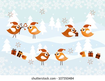 Christmas Card with Birds
