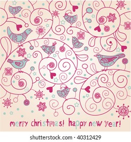 Christmas card with birds