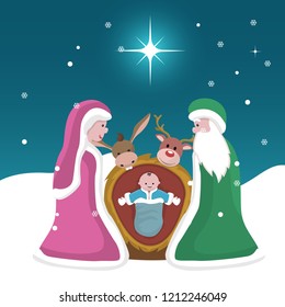 Christmas card of the birth of Jesus with the star of Bethlehem