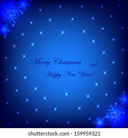 Christmas card with a blue background mesh with sequins 