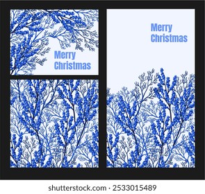 Tarjeta de Navidad con bayas azules. Vector