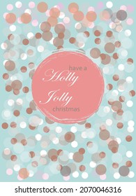 christmas card with blue bokeh effect and have a holly jolly christmas inscription, greeting card in pink-blue colors for social networks, winter banner for the eve of the holidays in December