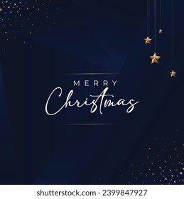 Christmas card in Blue color and Merry Christmas Text written in English in white color