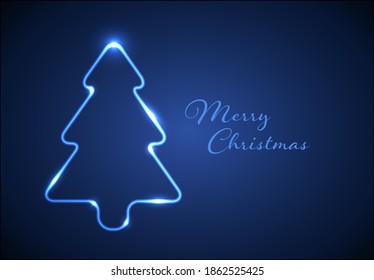 Christmas Card With Blue Neon Christmas Tree