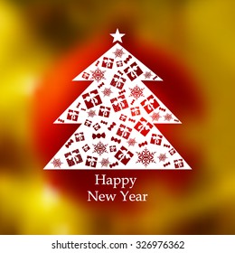Christmas card with blurred background and the tree