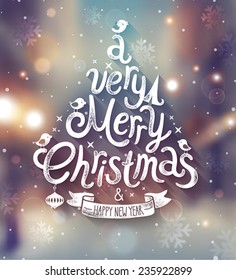 Christmas card with blurred background. Vector illustration.