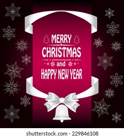 Christmas card with a  a bow, a ribbon and a Christmas bell. vector