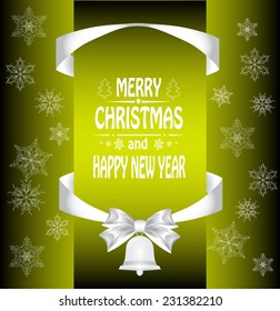 Christmas card with a  a bow, a ribbon and a Christmas bell. vector
