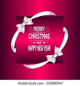 Christmas card with  a bow and ribbon. vector