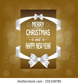 Christmas card with a  a bow,and ribbon. vector