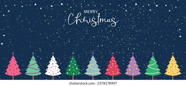 Christmas card with bright Christmas trees. Vector design for Christmas and New Year holiday.