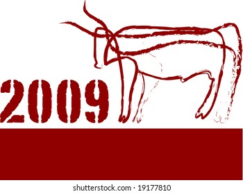 Christmas card with bull. Vector