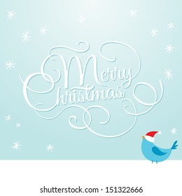 christmas card with calligraphic and typographic elements happy bird classic vacation traditional snow holiday background scene edge ball new ceremony christmas celebration business blue ornate fancy