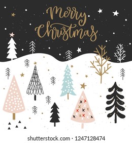 Christmas card with calligraphy for invitation, flyer, planner, sticker, scrapbooking, print, posters