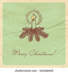 Christmas card with candle and fir tree branches. Vector format for your design