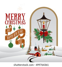 Christmas card with candle lantern