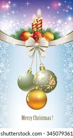 Christmas card with candles and balloons