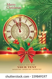 Christmas card with candles and clocks