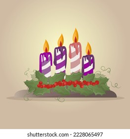 Christmas card with candles and mistletoe, symbolizing Advent