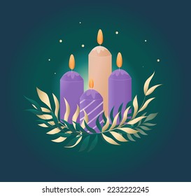 Christmas card with candles and mistletoe, symbolizing Advent