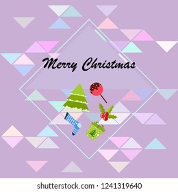 christmas card, candy fir gift christmas sock, vector background