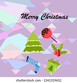 christmas card, candy fir gift christmas sock, vector background