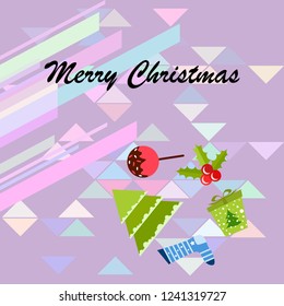 christmas card, candy fir gift christmas sock, vector background