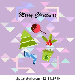 christmas card, candy fir gift christmas sock, vector background