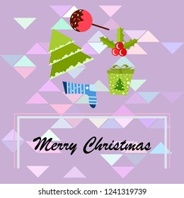 christmas card, candy fir gift christmas sock, vector background