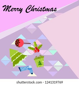 christmas card, candy fir gift christmas sock, vector background