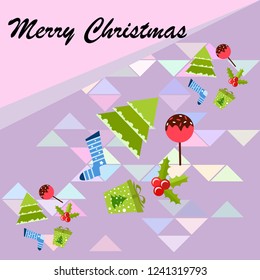 christmas card, candy fir gift christmas sock, vector background