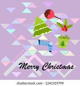 christmas card, candy fir gift christmas sock, vector background