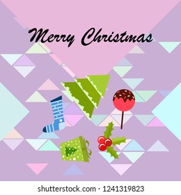 christmas card, candy fir gift christmas sock, vector background